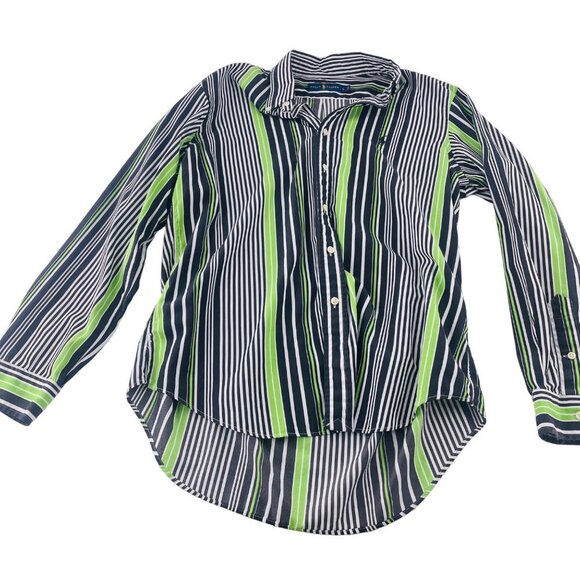 Ralph Lauren Striped Button-Up Shirt L Black/White/Green Cotton Men's Shirt - Picture 1 of 5